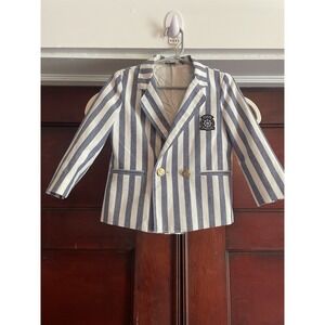 Navy & White Striped Kids Blazer with Crest Patch
